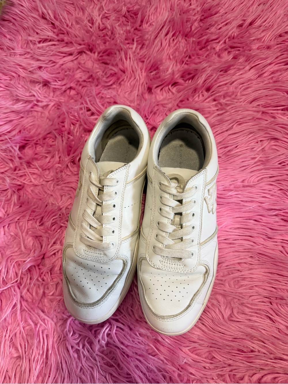 Women White Leather Casual Sneakers - Classic Low-Top Tory burch Gently used - Picture 2 of 4